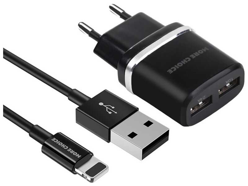 Сетевое зарядное устройство More choice 2USB 2.4A для Lightning 8-pin NC22i (Black) в Москвe