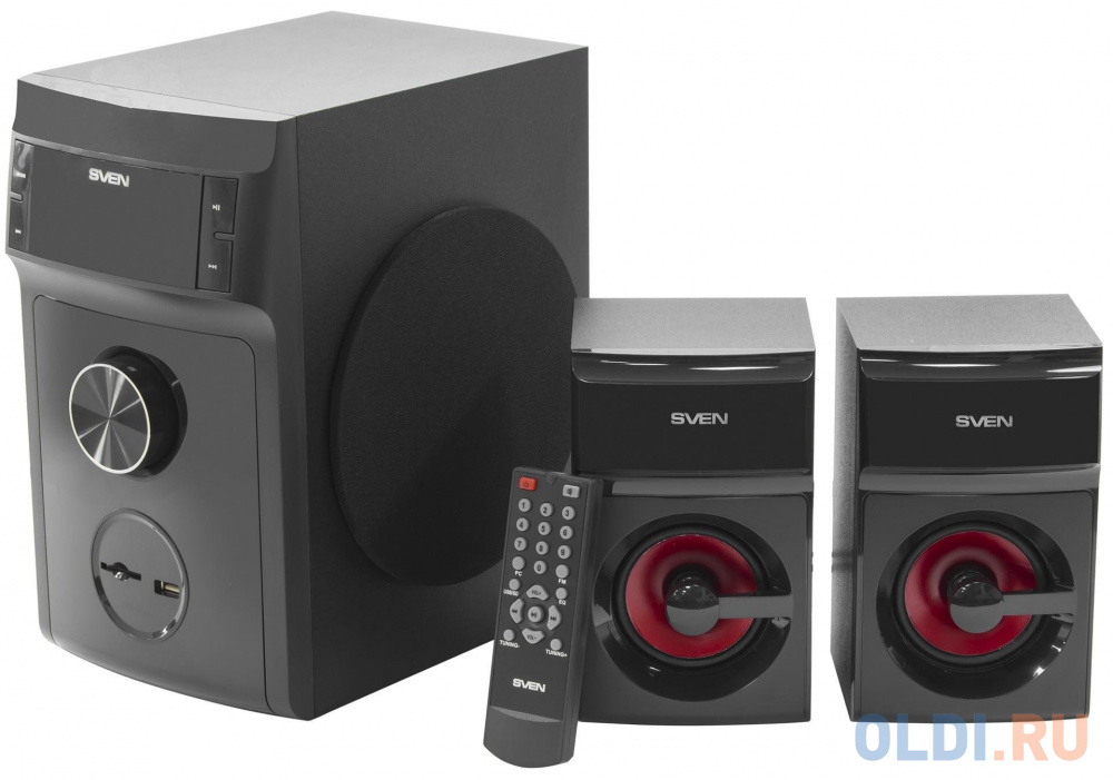 Колонки Sven MS-302 чёрные 2.1, FM,USB/SD, 2х10 Вт, ПДУ,Дисплей