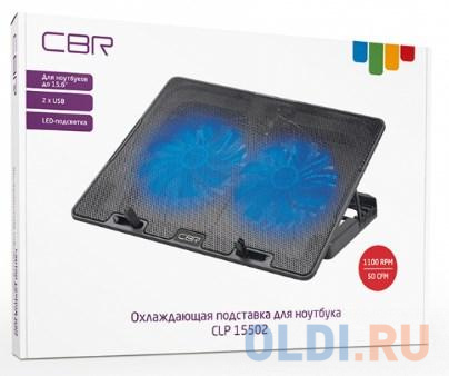 CBR CLP 15502, Подставка для ноутбука до 15,6", 355x255x30 мм, с охлаждением, 2xUSB, вентиляторы 2х125 мм, 50 CFM, LED-подсветка, материал металл