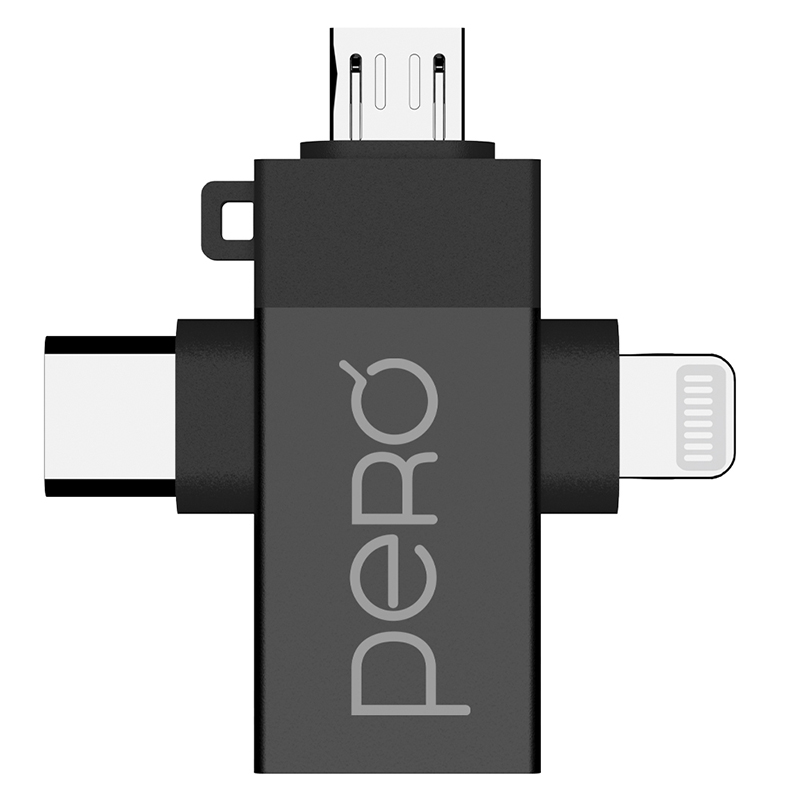 Аксессуар Pero AD14 OTG USB 3.0 - Lightning + USB-C + MicroUSB Black PRAD14BL