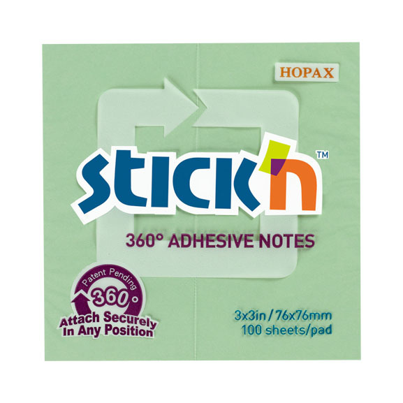 Блок самоклеящийся (стикеры) STICK`N, 100 листов, зеленый (21552)