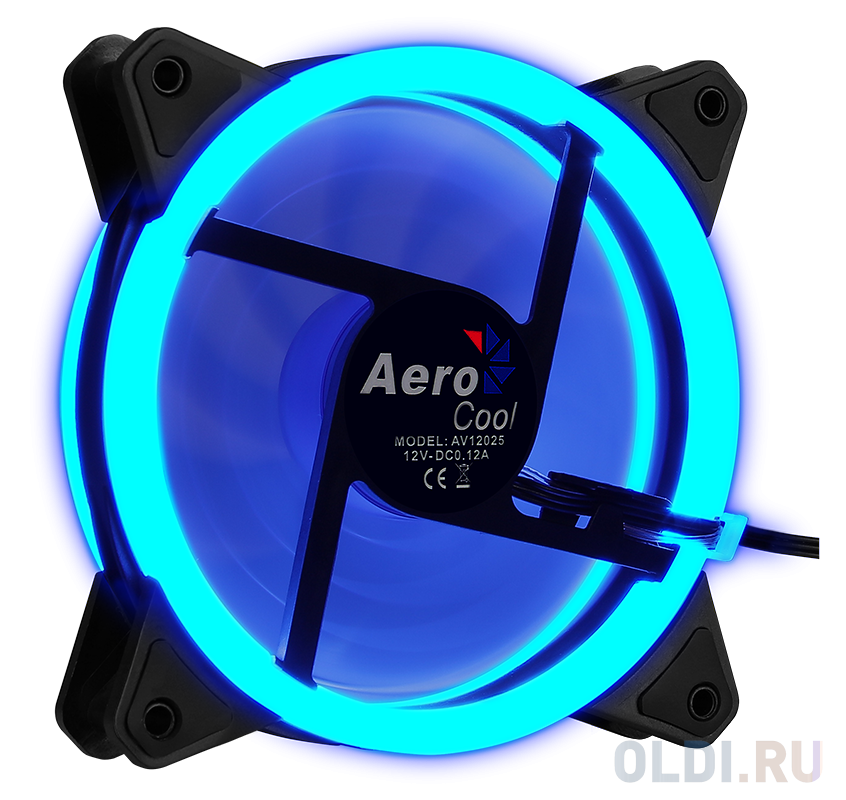 Вентилятор Aerocool REV Blue , 120x120x25мм, цвет светодиодов : синий, подсветка в виде двойного кольца, 3+4-Pin, 1200 об/мин, 41,3 CFM, 15,1 дБА