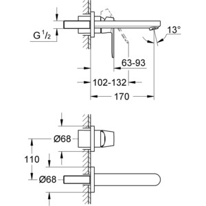 Смеситель для раковины Grohe Eurosmart Cosmopolitan на 2 отверстия, для 23571 (19381000)