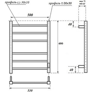 Полотенцесушитель электрический Point Меркурий П6 500x600 черный (PN83856B) в Москвe