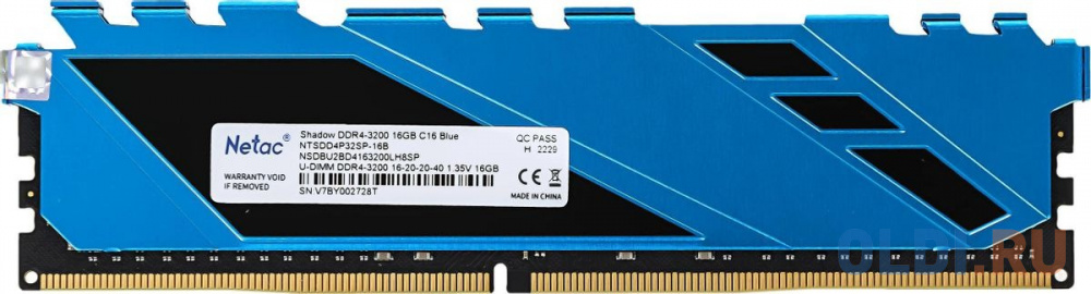 Память DDR 4 DIMM 16Gb PC25600, 3200Mhz, Netac Shadow S NTSSD4P32SP-16W   C16 White, с радиатором