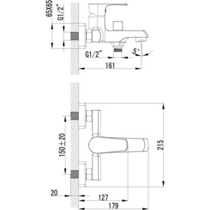 Смеситель для ванны Lemark Plus Factor с душем, хром (LM1612C, LM8063C)