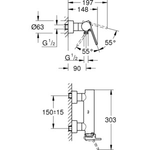 Смеситель для душа Grohe Plus с душевым гарнитуром, хром (33577003, 27389002)