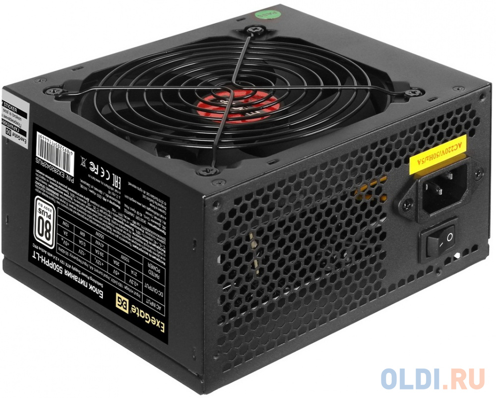 Блок питания 550W ExeGate 80 PLUS® 550PPH-LT-S (ATX, APFC, КПД 82% (80 PLUS)SC, 12cm fan, 24pin, (4+4)pin, PCIe, 5xSATA, 3xIDE, RTL, кабель 220V с защ в Москвe