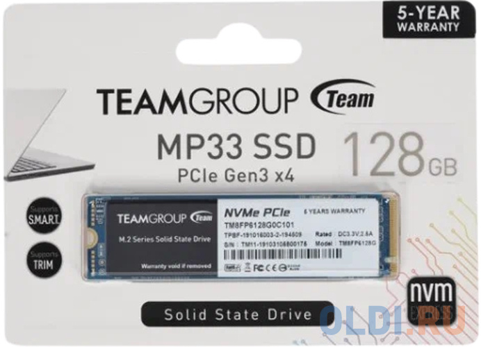 M.2 2280 128GB Team Group MP33 Client SSD [TM8FP6128G0C101] PCIe Gen3x4 with NVMe, 1500/500, IOPS 90/100K, MTBF 1.5M, 3D NAND TLC, 75TBW, 0,32DWPD, RT