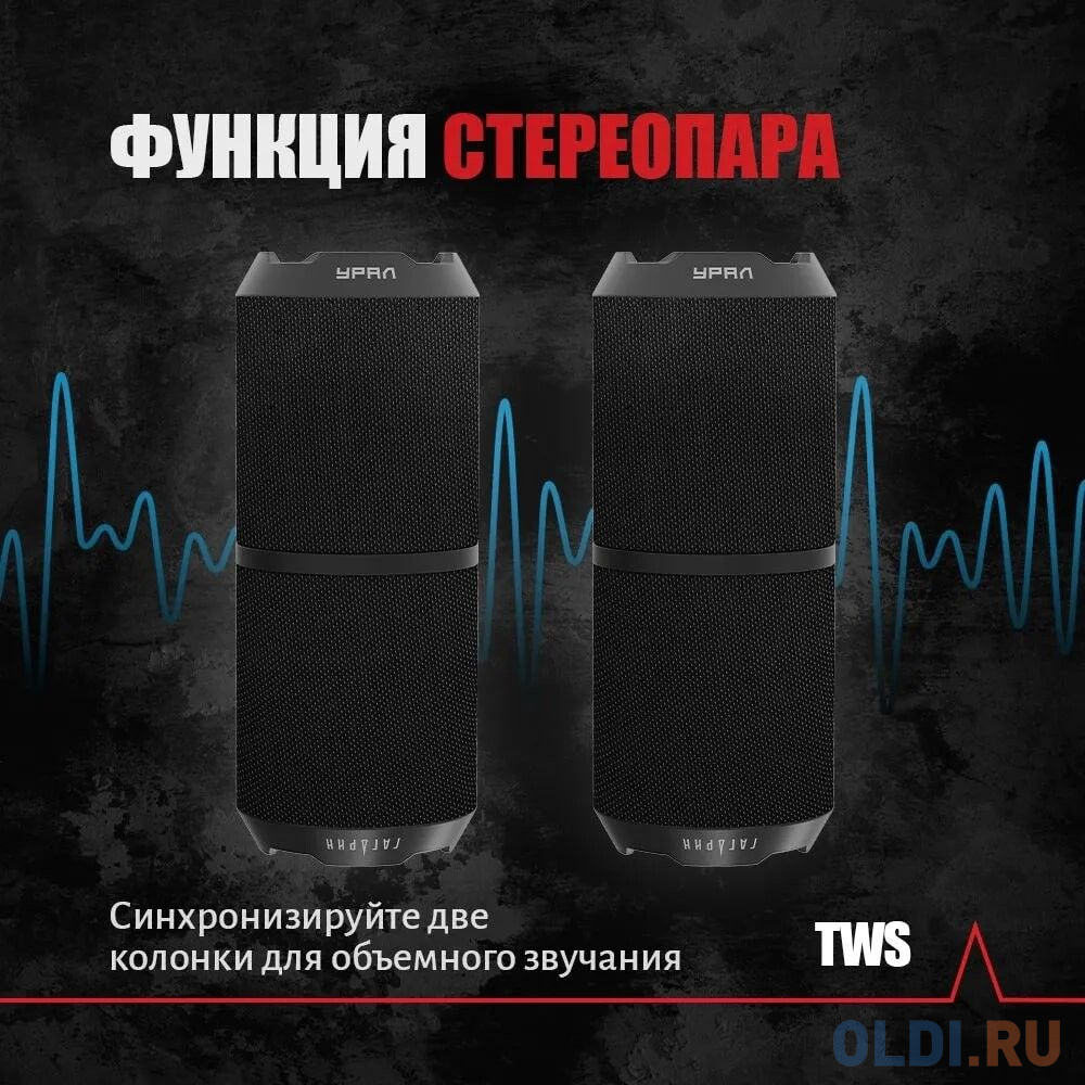 Колонка порт. Ural ГР-001 черный 20W 2.0 BT 2500mAh (УРАЛ ГР-001 ЧЕРНЫЙ)