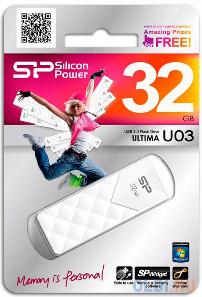 Внешний накопитель 32GB USB Drive &lt;USB 2.0 Silicon Power Ultima U3 White (SP032GBUF2U03V1W)