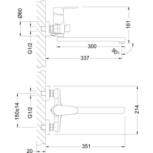 Смеситель для ванны Lemark Point с душем, хром (LM0351C, LM8063C)