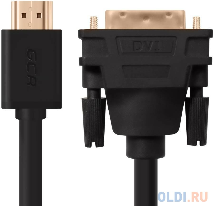 Greenconnect Кабель HDMI-DVI 5.0m черный, OD7.3mm, 28/28 AWG, позолоченные контакты, 19pin AM / 24+1M AM double link, GCR-HD2DVI1-5.0m, тройной экран в Москвe