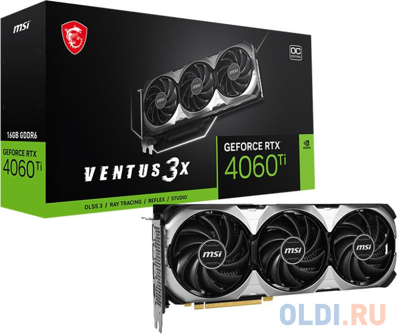 Видеокарта MSI PCI-E 4.0 RTX 4060 Ti VENTUS 3X 16G OC NVIDIA GeForce RTX 4060TI 16384Mb 128 GDDR6 2610/18000 HDMIx1 DPx3 HDCP Ret в Москвe