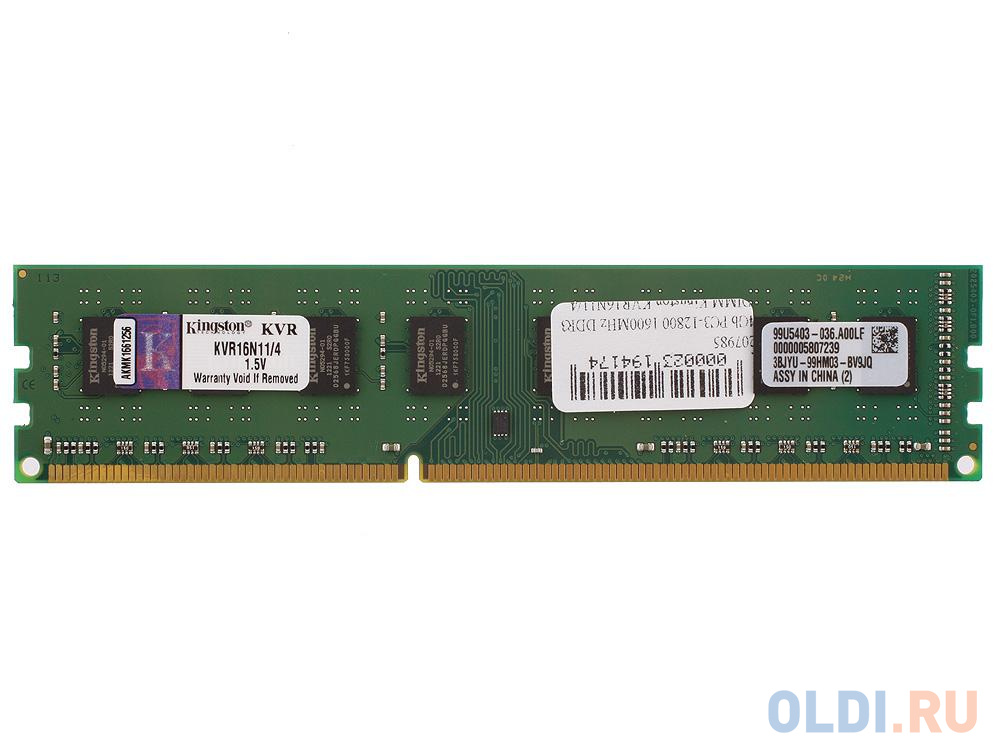 Оперативная память для компьютера Kingston KVR16N11/4 DIMM 4Gb DDR3 1600MHz в Москвe