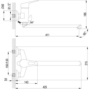 Смеситель для ванны Lemark Luna с душем, хром (LM4151C, LM8063C) в Москвe