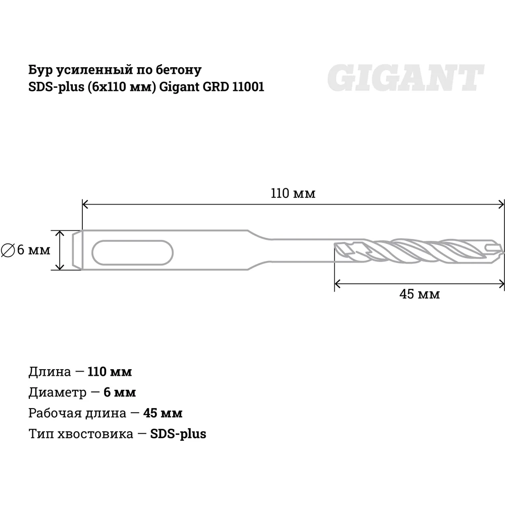 Усиленный бур sds-plus Gigant