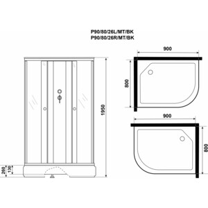 Душевая кабина Niagara Promo P90/80/26L/MT/BK 90х80х195 левая