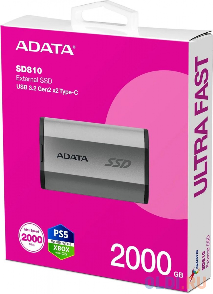 Внешний накопитель SSD ADATA 2Tb SD810 USB Type-C (2000/2000 Mb/s) metal case grey (SD810-2000G-CSG) в Москвe