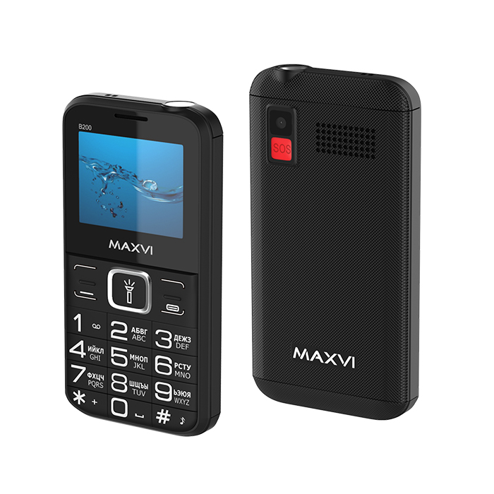 Мобильный телефон MAXVI B200, 2" 160x128 TFT, MediaTek MT6261D, 32Mb RAM, 32Mb, BT, 2-Sim, 1400 мА·ч, micro-USB, черный (B200 black)