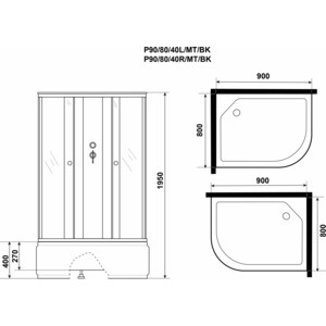 Душевая кабина Niagara Promo P90/80/40L/MT/BK 90х80х195 левая в Москвe