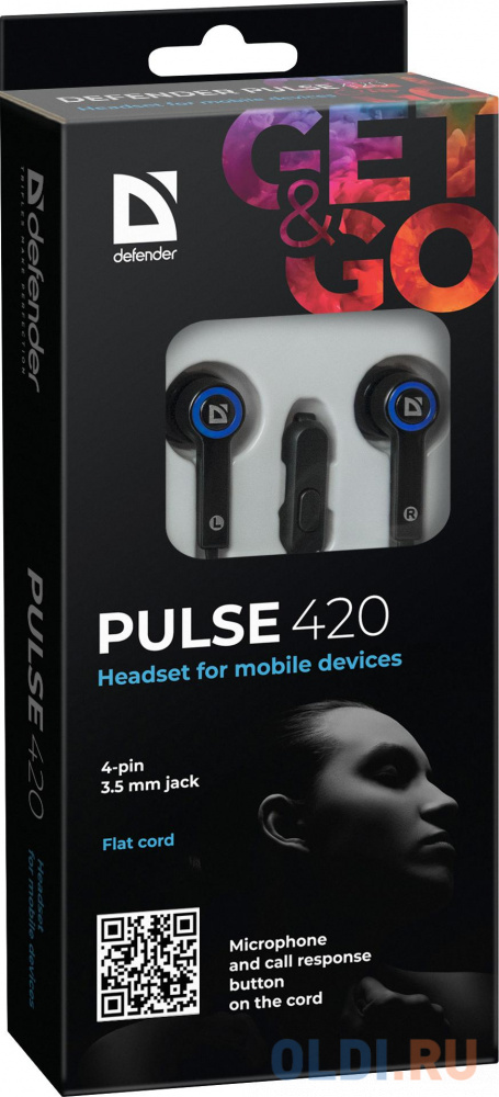 Гарнитура Defender Pulse-420 Black/blue 4-пин 3,5 мм jack, кабель-1,2м в Москвe