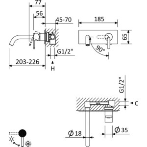 Смеситель для раковины Cezares Leaf встраиваемый, хром (LEAF-BLI1-01-W0)