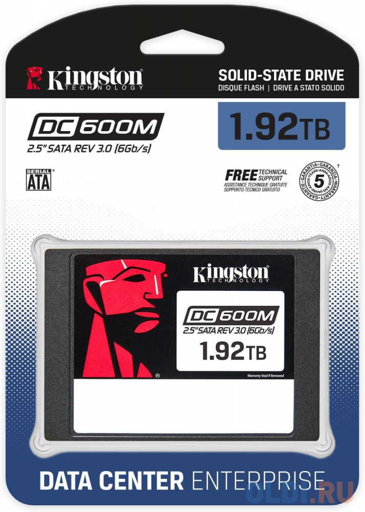 Серверный SSD Kingston DC600M, 1920GB, 2.5" 7mm, SATA3, 3D TLC, R/W 560/530MB/s, IOPs 94 000/78 000, TBW 3504, DWPD 1 (SEDC600M/1920G)
