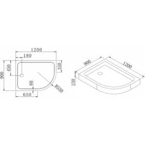 Душевой поддон Cezares Tray A-RH 120х100 левый, акриловый (TRAY-A-RH-120/100-550-15-W-L) в Москвe