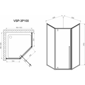 Душевой уголок Vincea Penta 100х100 прозрачный, хром (VSP-3P100CL)