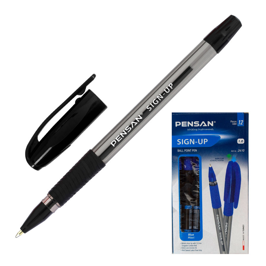 Ручка шариковая Pensan SIGN-UP, черный, пластик, колпачок, пластик (2410/12BLACK)