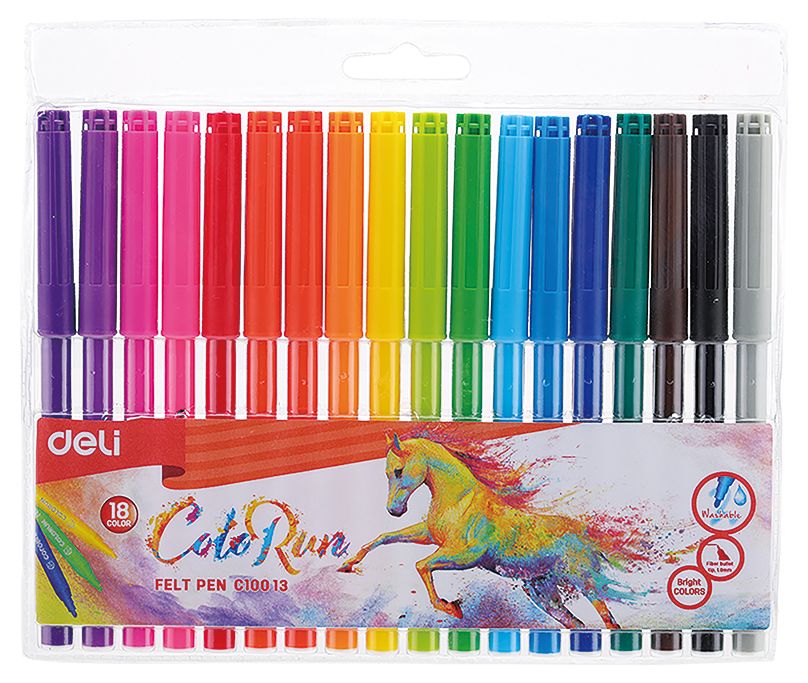 Фломастеры Deli ColoRun 18 цветов EC10013 (12 шт. в уп-ке)