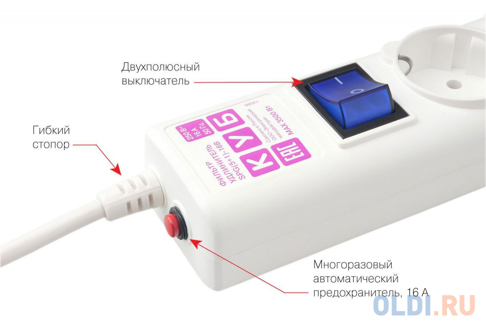 Power Cube Фильтр-удлинитель белый 16А/3,5кВт, SPG(5+1)-16B-1,9M