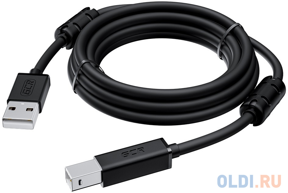 GCR Кабель PROF 3.0m USB 2.0, AM/BM, черный, ферритовые кольца, 28/24 AWG, экран, армированный, морозостойкий, GCR-52417