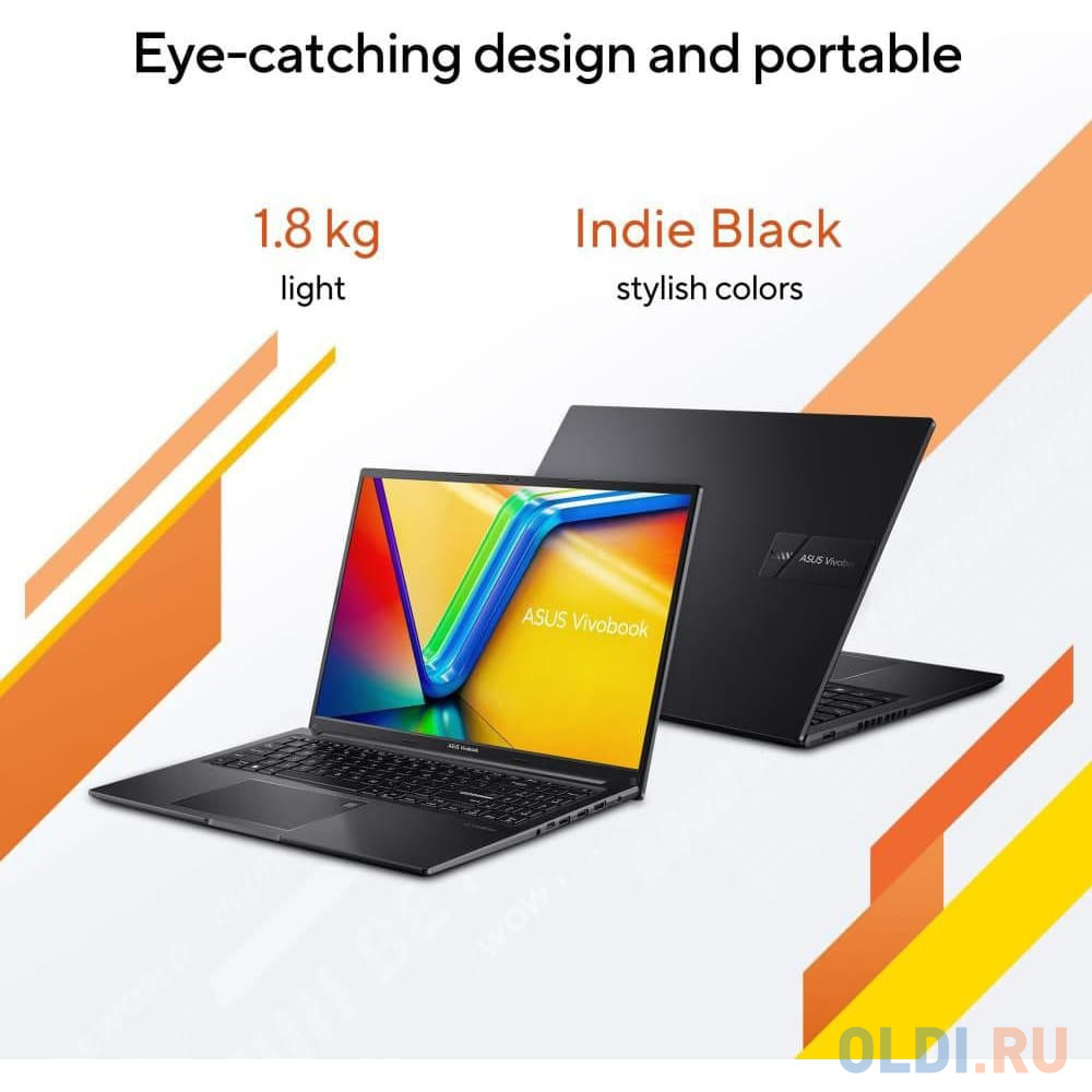 Ноутбук ASUS VivoBook Series M1605YA-MB591 16" 1920x1200/AMD Ryzen 5 7430U/RAM 16Гб/SSD 512Гб/AMD Radeon Vega 7/ENG|RUS/DOS черный 1.88 кг 90NB10