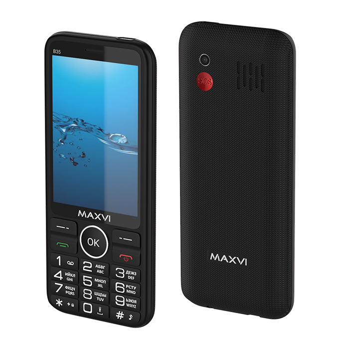 Мобильный телефон MAXVI B35, 3.5" 480x320 HVGA, 32Mb RAM, 32Mb, BT, 1xCam, 2-Sim, 2500 мА·ч, micro-USB, черный