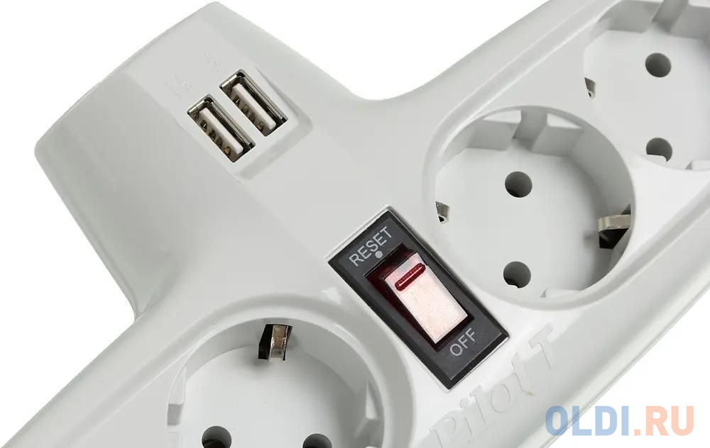 ZIS Cmpany  Pilot T USB, 4 розетки с заземлением, 15A, 3300Вт, 2 USB разъема для зарядки, цвет белый