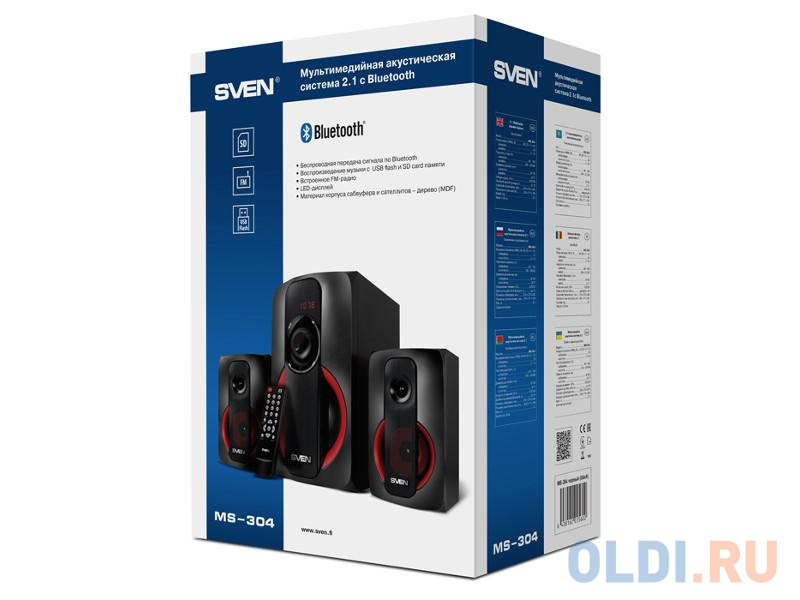 Колонки Sven MS-304 чёрные (RMS: 20 Вт + 2x10 Вт, FM, USB/SD, ПДУ, Bluetooth)