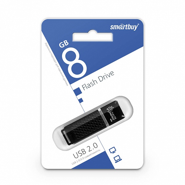 Флэшка Smartbuy USB 2.0 Flash Drive 8GB Quartz series Black (SB8GBQZ-K) в Москвe