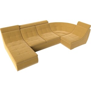 П-образный модульный диван Лига Диванов Холидей Люкс микровельвет желтый