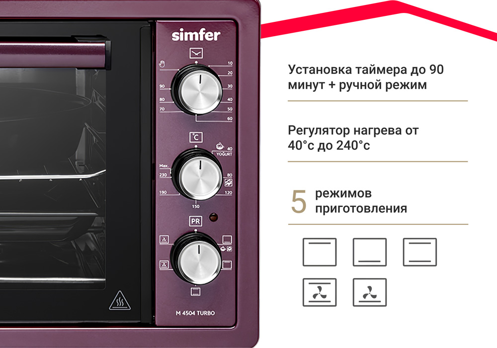 Мини-печь Simfer M4504 серия Albeni Plus Comfort, 5 режимов работы, конвекция в Москвe