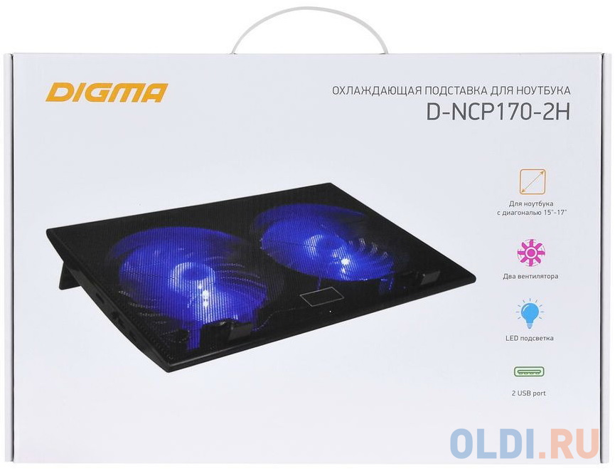 Подставка для ноутбука Digma D-NCP170-2H 17"290x270x25мм 2xUSB 2x 160ммFAN 700г черный