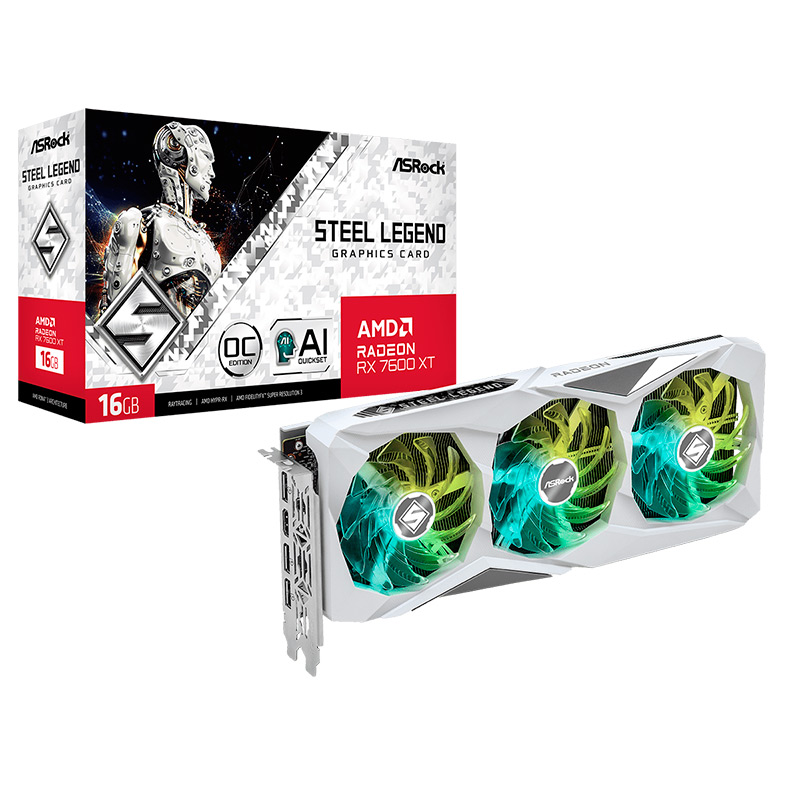 Видеокарта ASRock Radeon RX 7600 XT Steel Legend 16GB OC 2539MHz PCI-E 4.0 16384Mb 18000MHz 128-bit HDMI 3xDP RX7600XT SL 16GO