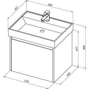 Тумба с раковиной Aquanet Nova Lite 60 один ящик, дуб рошелье (242570, 242905)