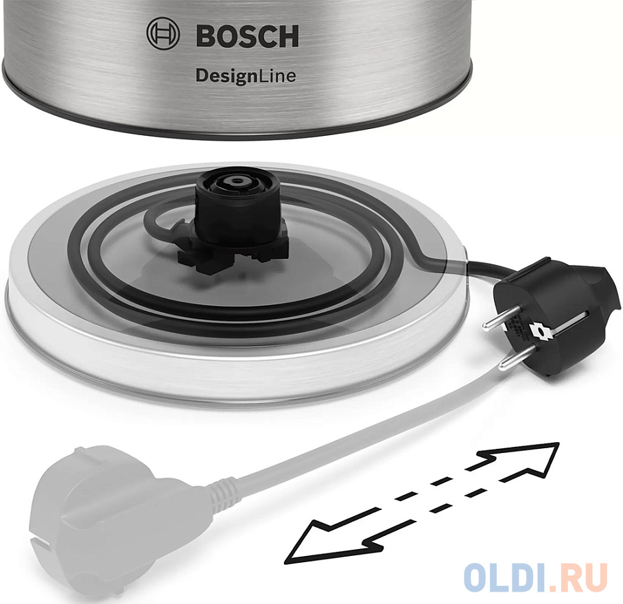 Чайник электрический Bosch TWK5P480 1.7л. 2400Вт нержавеющая сталь/черный (корпус: металл)