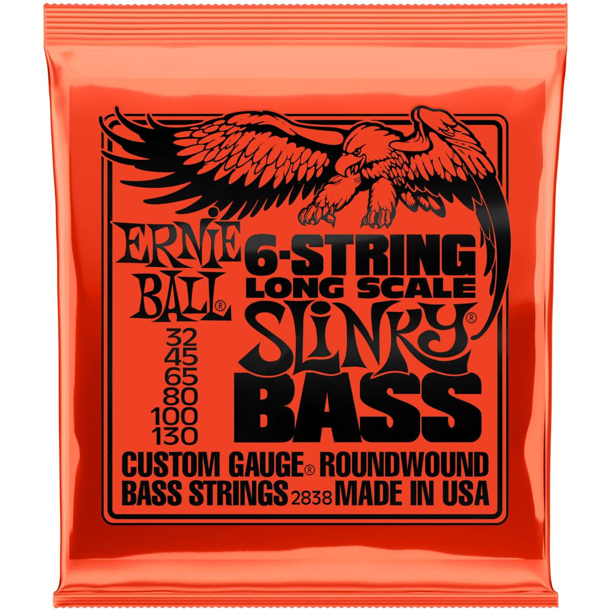 Струны для 6 струнной бас-гитары ERNIE BALL 2838 Nickel Wound Long Scale Slinky 32-130