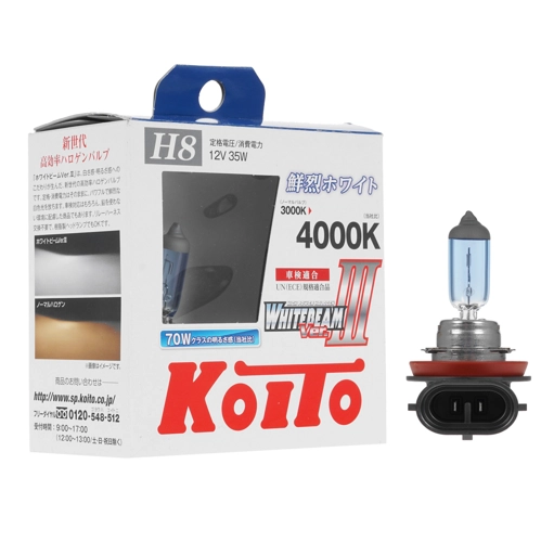 Лампа автомобильная галогенная Koito Whitebeam, 35Вт, 12В, H8, 4000K, 2шт. (P0758W)