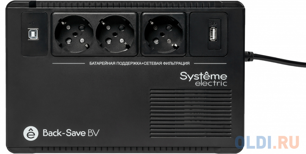 ИБП Systeme Electric Back-Save BV 800 ВА, автоматическая регулировка напряжения, 3 розетки Schuko, 230 В, 1 USB Type-A