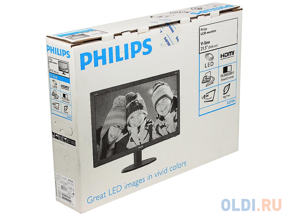 Монитор 21.5" Philips 223V5LHSB2/00(01) Black 1920x1080, 5ms, 200 cd/m2, 1000:1 (DCR 10M:1), D-Sub, HDMI, vesa в Москвe