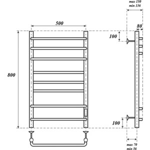 Полотенцесушитель электрический Point П8 500x800 диммер справа, черный (PN90858B)